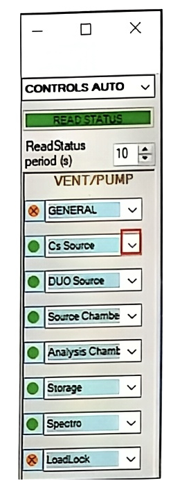 Vent/Pump status of each part of the instrument