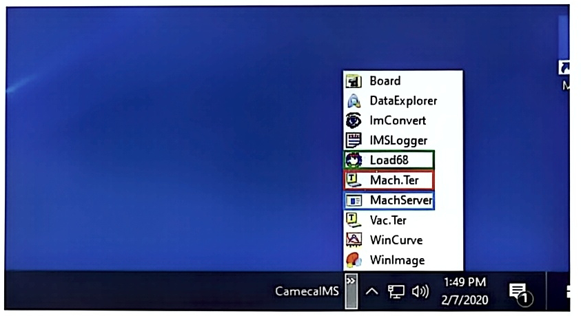 CamecaIMS taskbar