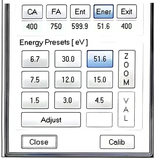 Mass & Apertures and Energy Presets windows