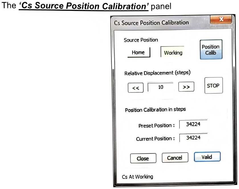 Cs Source Position Calibration panel