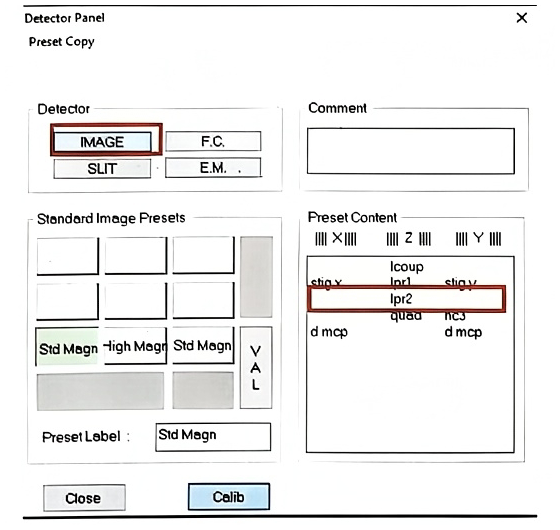 Detector Panel Standard Image Presets
