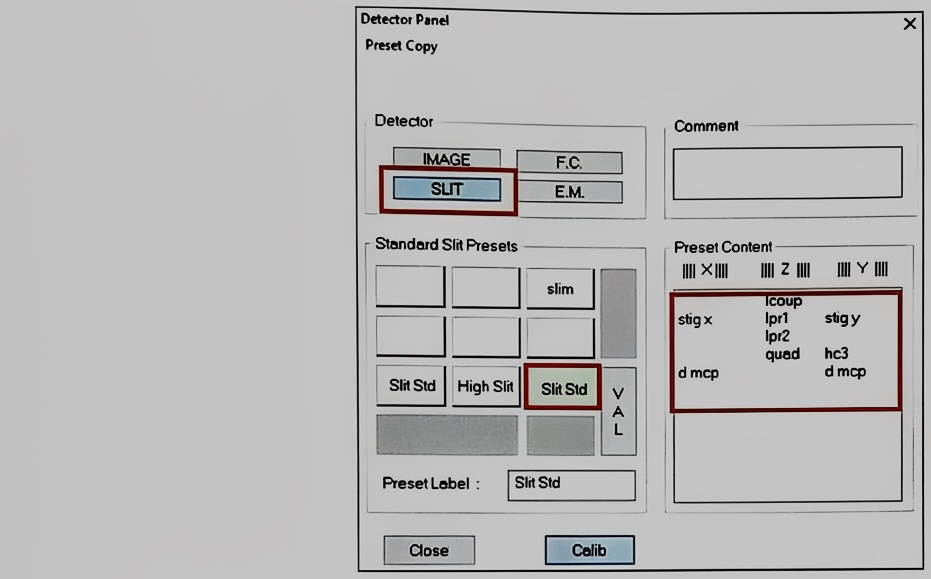 Slit preset window used for setting the Lcoup parameter