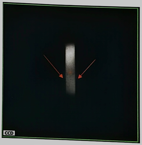 Entrance slit image at 25 µm used to adjust Lcoup, HC3 and the quadrupole settings