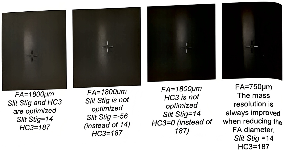 Detector window showing the HC3 = 187 and quadrupole settings